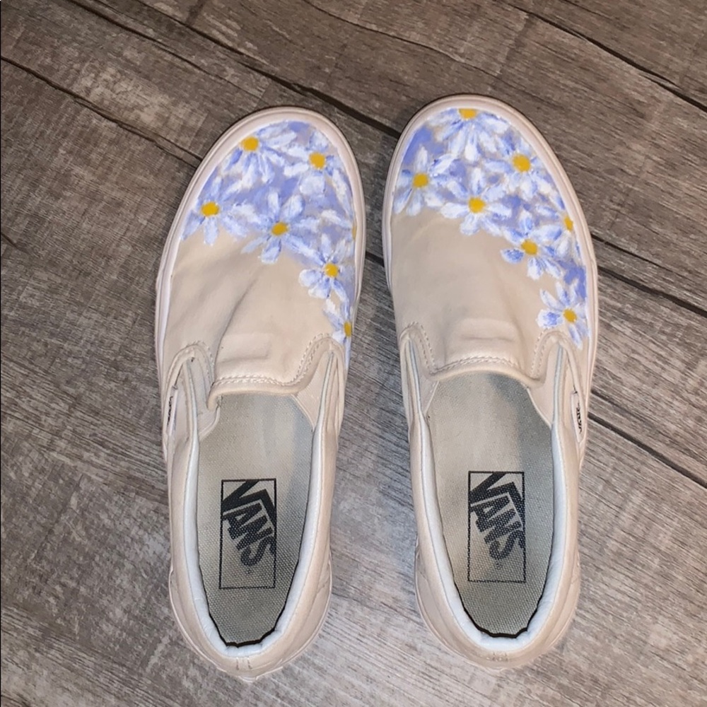 hand painted flower slip on VANS